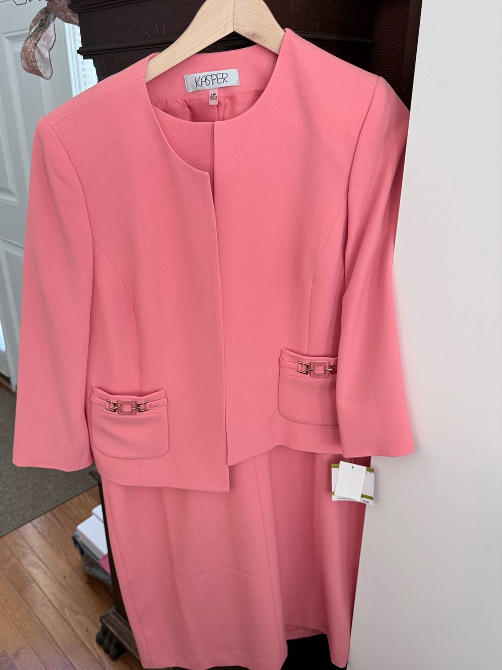 Kasper Coral Pink Two-Piece Midi Dress Suit